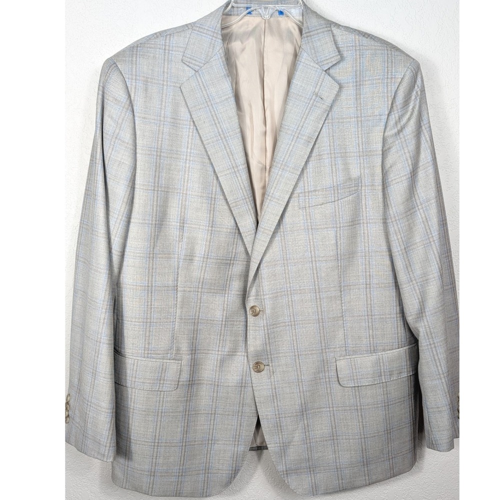 Blujacket Mens 48R Blue Plaid Regular Fit Reda Wool Blazer Sportcoat - Picture 2 of 10